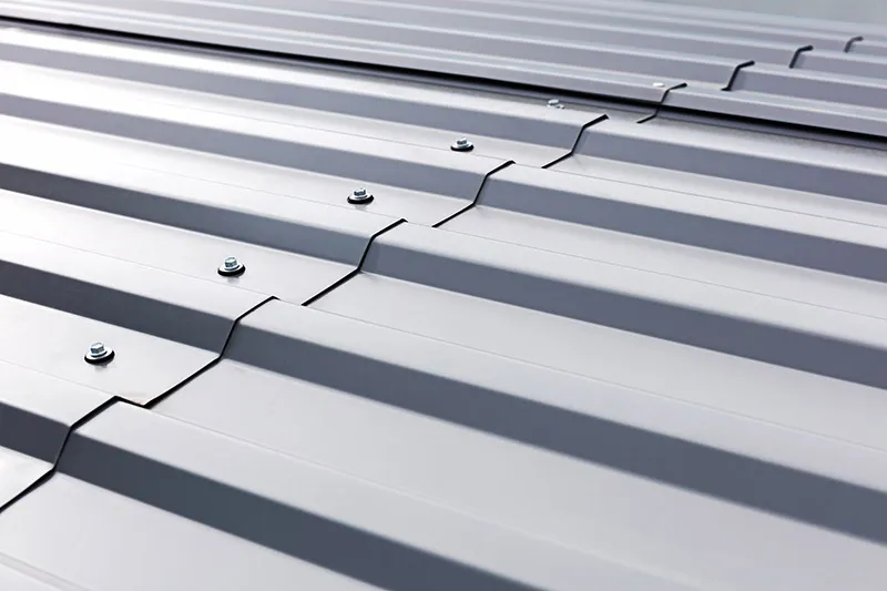 Exposed fastener metal roof on a home.