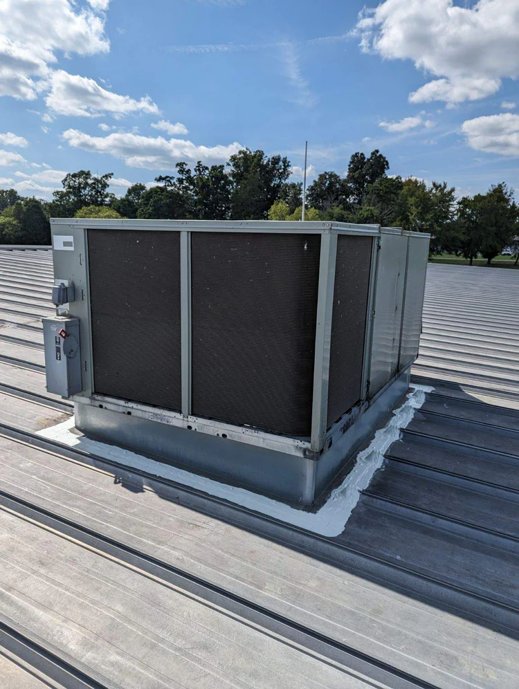Commercial rooftop mechanical equipment and roofing.